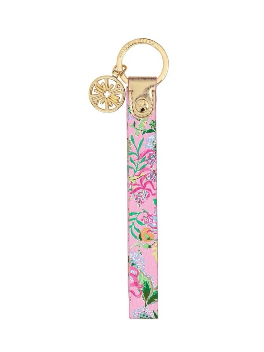 Lilly Pulitzer Pink Floral Wristlet Key Fob with Gold Hardware